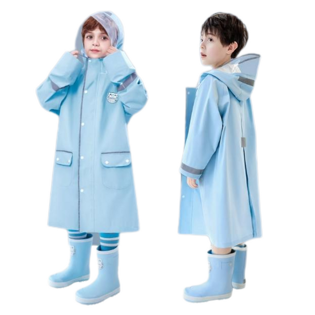 Durable PU Waterproof Raincoat in Navy Blue for Rainy Days